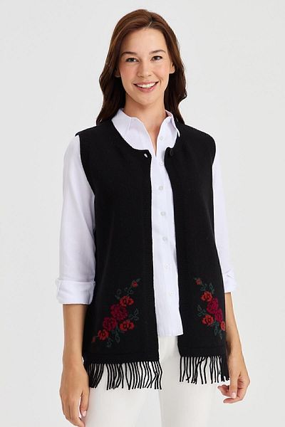 Desen Triko Women's Skirt Floral Tassel Vest Black