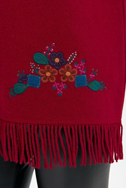 Desen Triko Women's Embroidered Wool Vest with Skirt - Zero Collar V.cavity