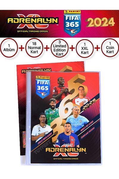 TOYFEST Panini Adrenalyn Fifa 365 - 2024 TCG Mega Starter Pack، ألبوم مجلة بطاقات لاعب كرة القدم