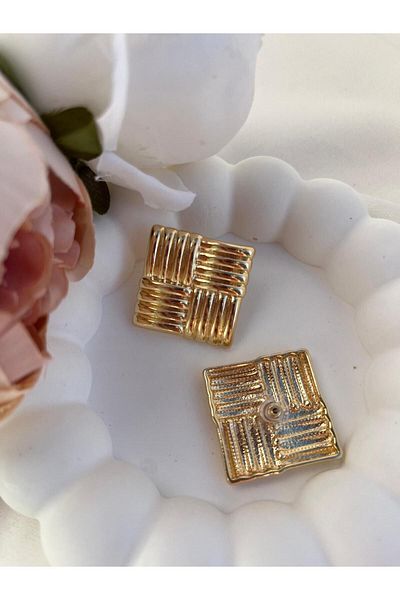 İREM YILDIZ Vintage Square Stripe Detailed Women's Earrings