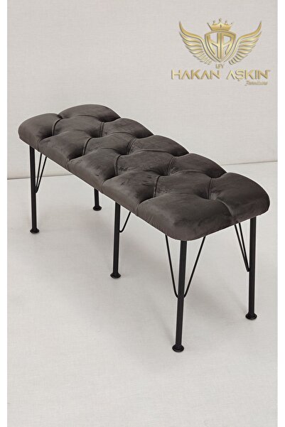 BY HAKAN AŞKIN Metal Ayaklı Babyface Puf & Bench Koyu Füme