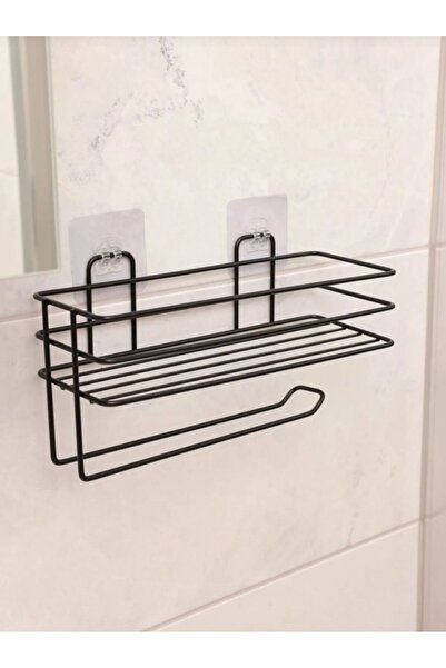 METALAY Yapışkanlı Raflı Kağıt Rulo Havluluk Peçetelik Havlu Kağıltlık Siyah Banyo MutfakDüzenleyici
