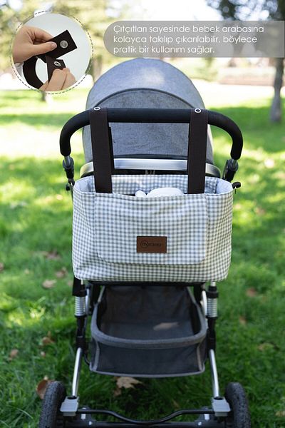 mordesign حقيبة تنظيم عربة الأطفال من سلسلة Gingham المقاومة للماء للأم والطفل - حقيبة العناية الذكية بالكتف