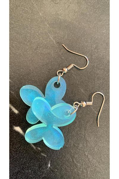 MISS GOLDEN Mint Green Butterfly Shape Silver Epoxy Earrings - Gift Handmade