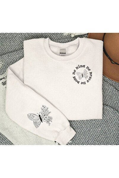 Hediyenza Λευκό φούτερ πεταλούδα Unisex για ενήλικες με 3 κλωστές χοντρό ύφασμα