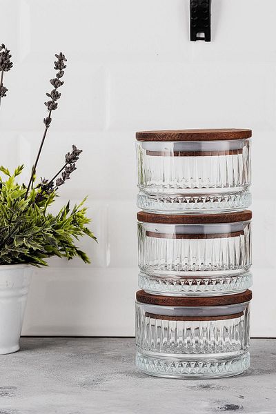 LUX ET AMOR Vella 3-Piece Wooden Vacuum Lid Glass Breakfast Multi-Purpose Glass Snack Bowl 235 ml