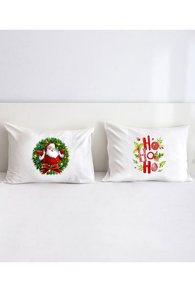 Hediyenza Santa Claus Ho Ho Ho New Year Special Design Double Decorative Pillow Case 50x70 Cm