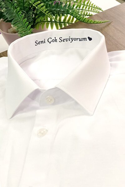 Hediyenza Обичам те, отпечатан подарък за Свети Валентин, мъжка бяла риза с тясна кройка