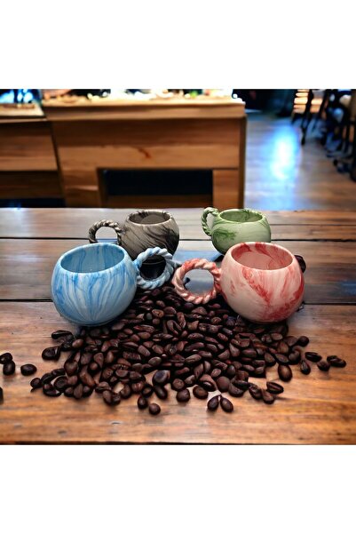 İZart 4 ‘ lü Baloncuk Örgü Kulp Ebruli Seramik Kupa