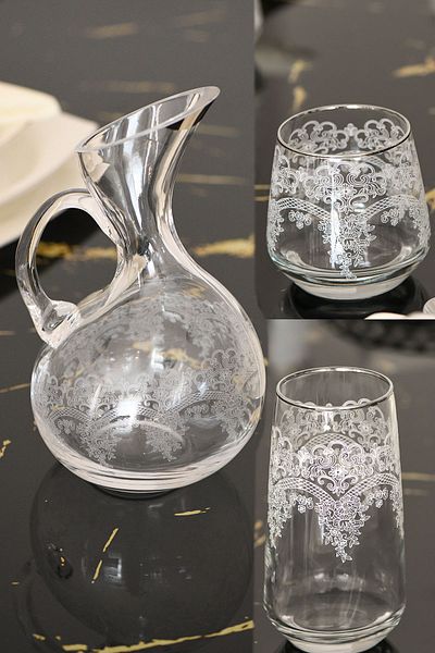 P H Panayır Home 13 Piece Glass Silver Platinum Jug Set - Gilded Soft Drink and Water Cup Set Dowry Gift