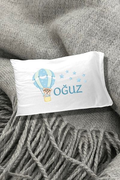 Hediyenza Flying Balloon Teddy Bear Printed Written Decorative Children's Pillow Case 50x70 Cm 1 Piece - White