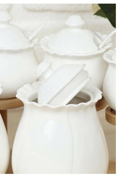 AROW Hürrem Porcelain 9 Piece Spice Set with Bamboo Stand