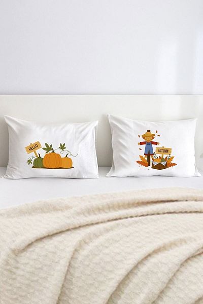 Hediyenza Hello Autumn Autumn Double Decorative Pillow Case 50x70 Cm - White