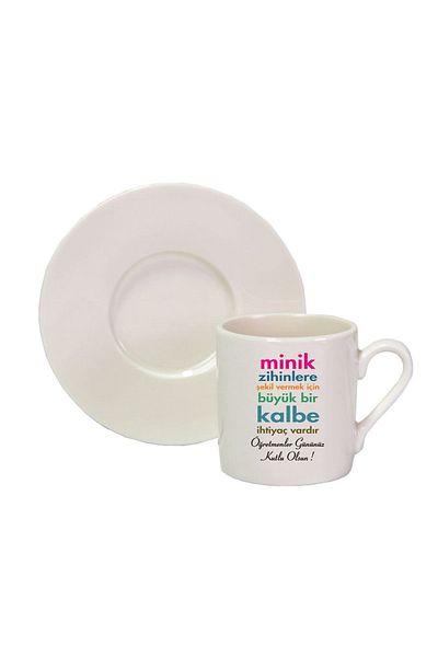 Hediyenza Teachers' Day Colorful Printed White Turkish Coffee Cup