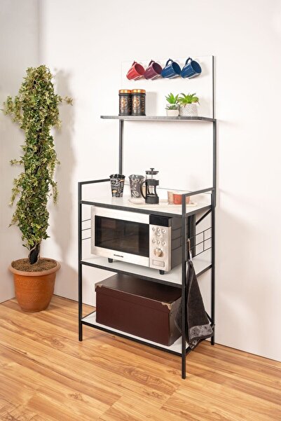 Home Metal Ahşap Çok Amaçlı Fırın Rafı Dekoratif Kahve Rafı Çok Amaçlı Mikrod...