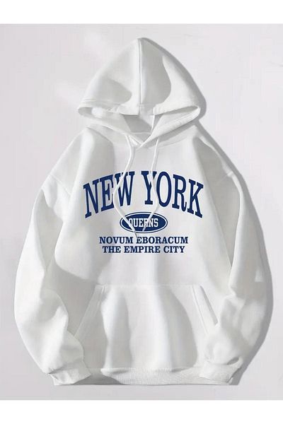 Baxia NEWYORK Hanorac alb oversize unisex cu glugă