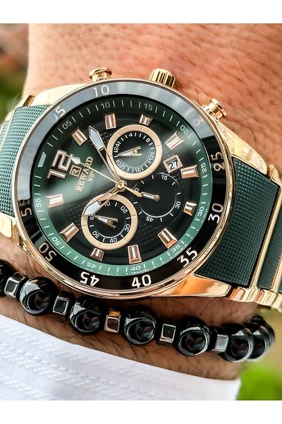 Reward Brand Functions Active Green/Rose Color Men's Calendar Wrist Watch+Bracelet+Prayer Beads