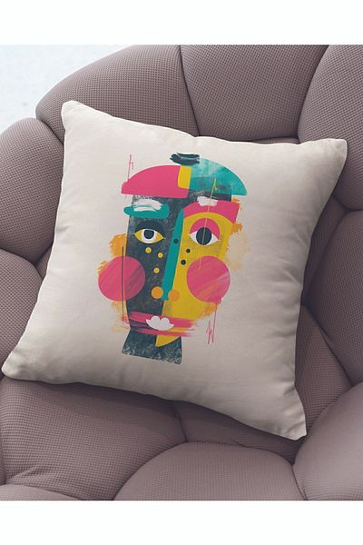 ÖZENEV Velvet 43x43 Cm Throw Pillow Case Decorative Soft Living Room Abstract Face