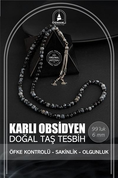 OSMANLI DOĞAL TAŞ Snowy Obsidian Natural Stone Rosary 99 Pcs - 6mm