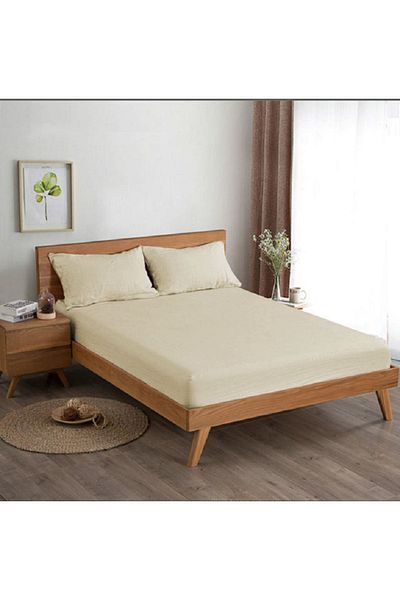 GENÇEV HOME COLLECTİONS ملاءة سرير مزدوجة بلون كريمي مقاس 30 سم - مع 2 كيس وسادة