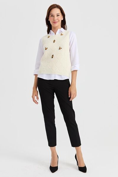 Desen Triko Жіночий светр з круглим вирізом, бахромою та ґудзиками