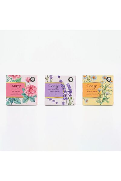 Mage 3' lü DOĞAL GÜZELLİK SABUN SETİ "Gül - Lavanta - Papatya"