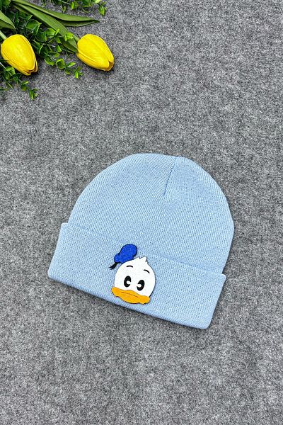MYADA Beretă pentru copii, tricotaj simplu, albastru, cu accesoriu stil Donald Duck