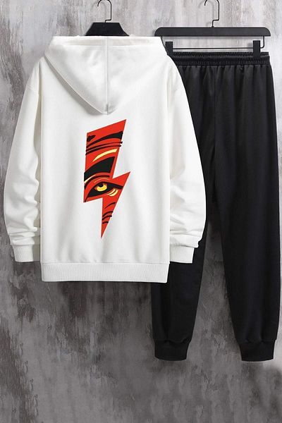 uyguntarz Σετ φόρμας Unisex με κουκούλα White Lightning