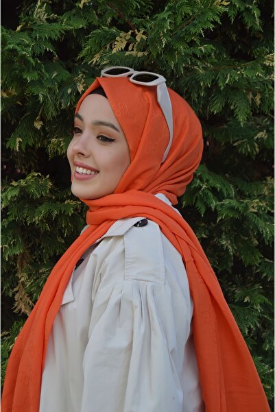 HeavenlyScarfs شال قطني حريري بنمط الجاكار البرتقالي - تصميم G