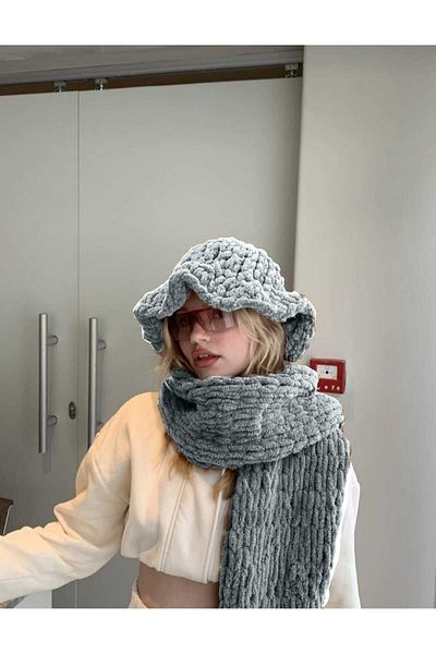 Moda Biçer Plush Knitted Scarf Shawl Pufy