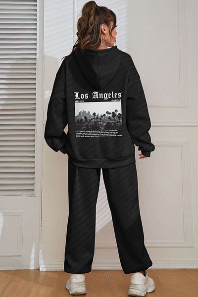 uyguntarz Bedruckter Unisex-Trainingsanzug mit Los Angles-Print - Schwarz LOSANGELES