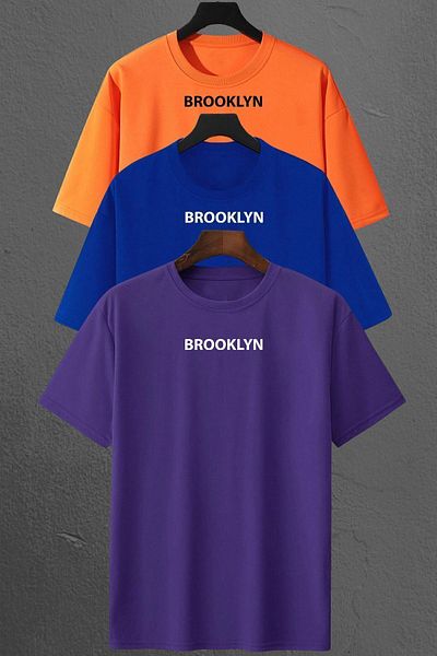 uyguntarz 3er-Pack bedruckte Unisex-T-Shirts im Übergrößendesign „Brooklyn“