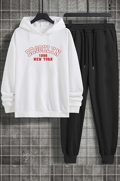 uyguntarz Σετ φόρμας φούτερ με κουκούλα Unisex Brooklyn Printed