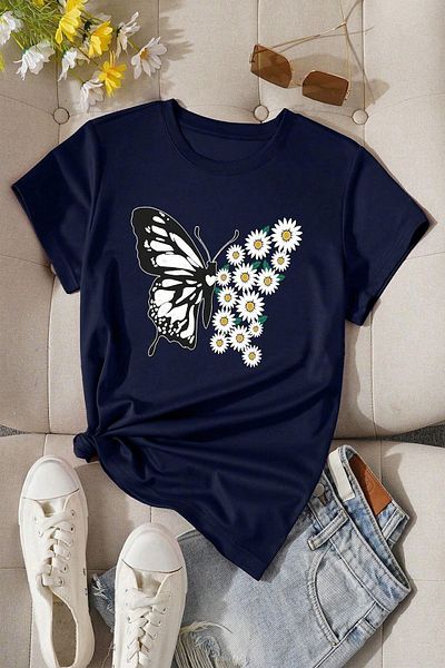 uyguntarz Cotton Daisy Butterfly Design póló
