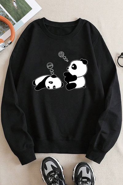 uyguntarz Унисекс суичър с щампа Sleepy Panda с кръгло деколте