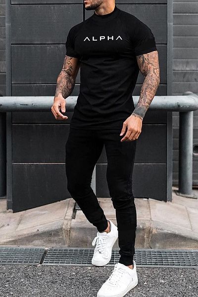 uyguntarz Zweiteiliges Unisex-Trainingsanzugset mit Alpha-Print