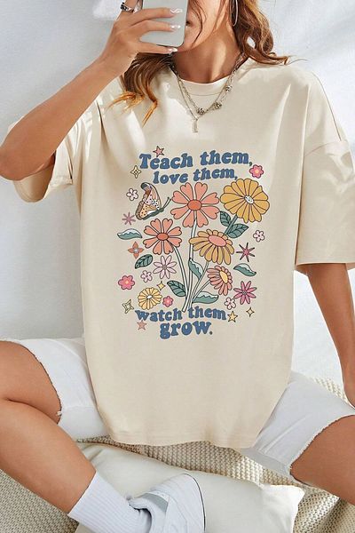 uyguntarz Übergroßes Unisex-T-Shirt mit Blumen-Print