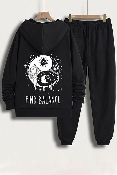 uyguntarz Unisex-Trainingsanzug-Set mit Yin- und Yang-Aufdruck
