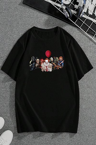 uyguntarz Unisex Oversize T-Shirt - Εκτυπώθηκαν χαρακτήρες τρόμου