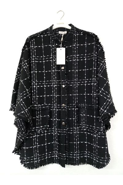 LAMODE ESTALLUVIA Crew Neck, Plaid Pattern - Hijab Poncho
