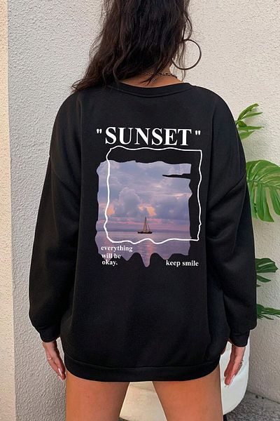uyguntarz Унисекс суичър с кръгло деколте с принт Sunset