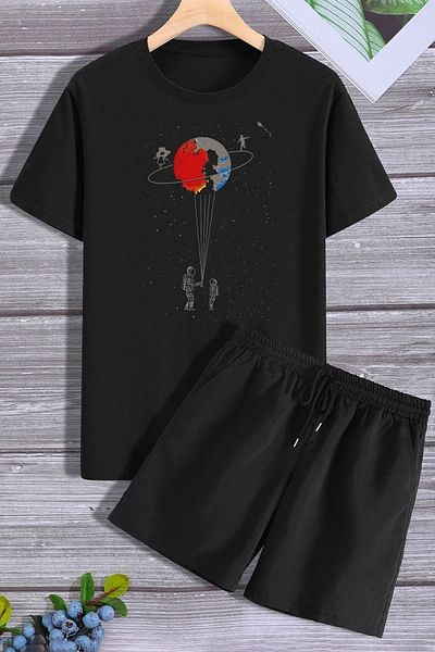 trendypassion Shorts-T-Shirt-Trainingsanzug-Set mit Weltraum-Thema