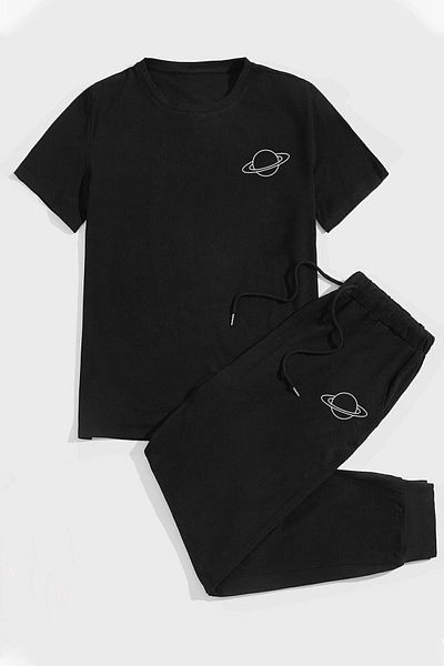 trendypassion Saturn bedrucktes Sport-Trainingsanzug-Set aus Baumwolle