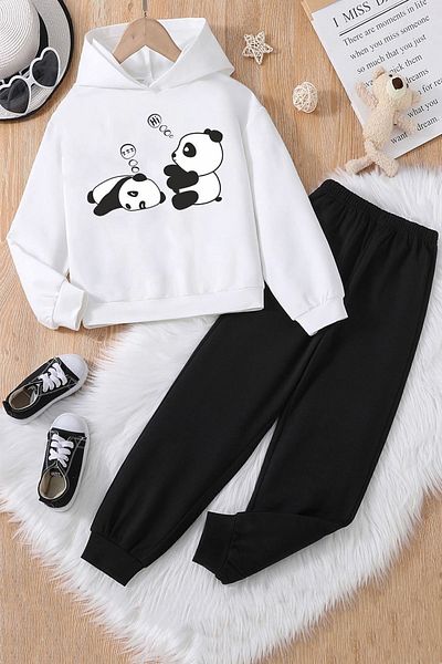 uyguntarz Kinder-Trainingsanzug-Set mit Schlaf-Panda-Aufdruck