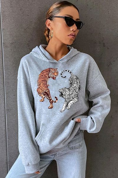 uyguntarz Унисекс суичър с щампа на тигър