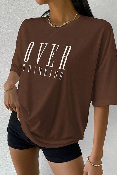 uyguntarz Унисекс тениска с принтиран дизайн Over Thinking