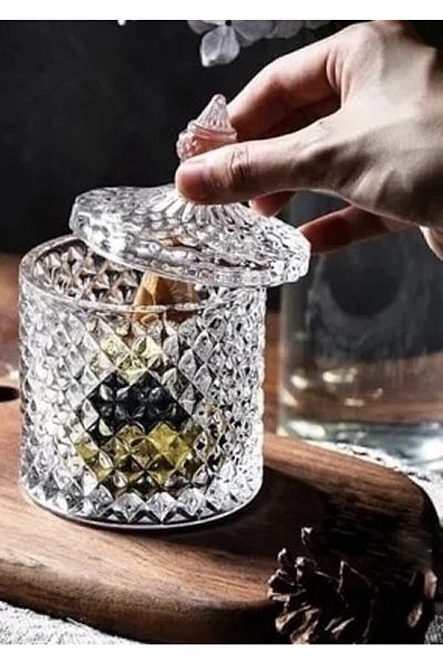 Royal Aksesuar وعاء سكر زجاجي مقطوع من لينا مع غطاء