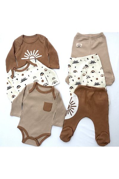 Necix's Sun Printed Twill Fabric Snap Closure Unisex Baby Bottom Top Set