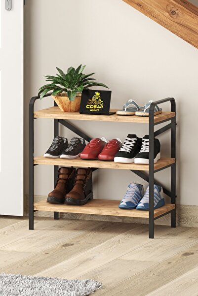 Cosargroup Dekoratif Ayakabılık Cok Amaçlı Raf 3 Raflı Ayakkabılık