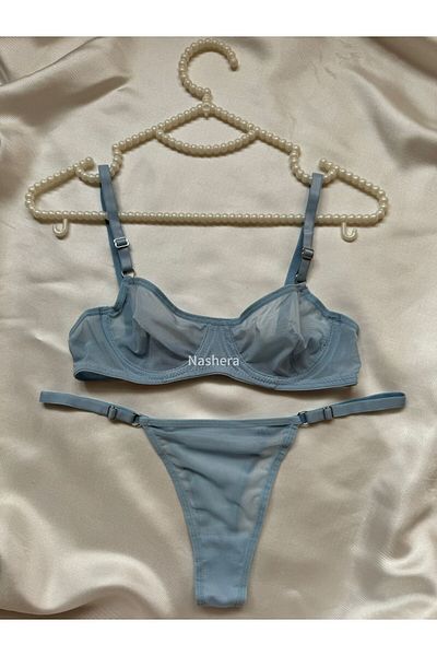 Nashera Braletă și sutien sexy Baby Blue - Set de lenjerie cu sârmă din tul